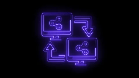 Neon style data transfer between computers cloud computing synchronization .. Video stock 309913424