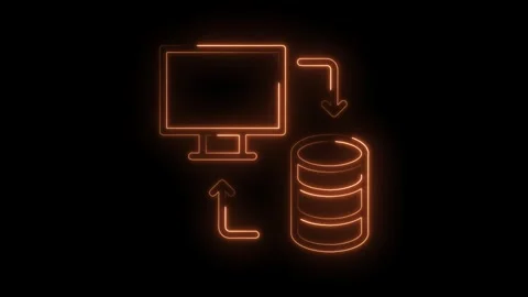Neon style data transfer between computer and database visualization Stock Footage 322974733