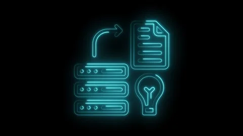Neon style data transfer with database server and idea icon animation Stock Footage 322975050