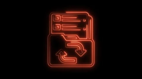 Neon style data transfer folder icon animation glowing file sharing process Stock Footage 322971641
