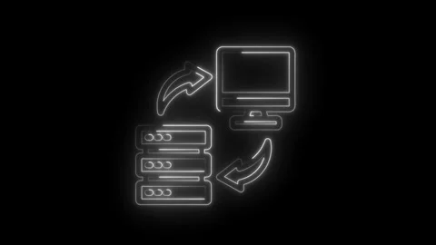 Neon style data transfer illustration computer to server loop animated stoc.. Stock Footage 312309630