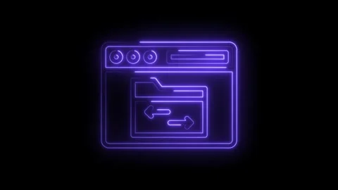 Neon style data transfer interface animation on dark background with arrows.. Stock Footage 314536402