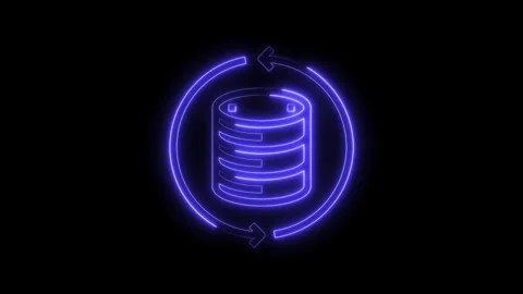 Neon style database backup and recovery symbol with circular arrows on black Stock Footage 322973728