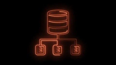 Neon style database server connection technology concept glowing orange outline Vídeo Stock 322975024
