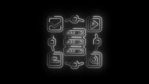 Neon style database server hosting services connection with different media.. Stock Footage 312307517