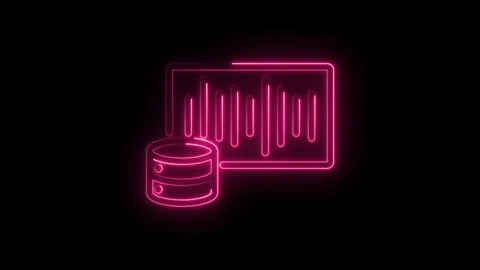 Neon style database storage and data visualization technology on black back.. Stock Footage 346003629
