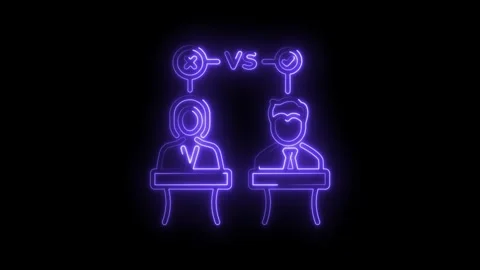 Neon style debate comparison between two candidates with right and wrong an.. Stock Footage 345996348