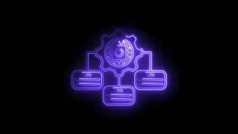 Neon style decentralized system with central processing unit on black backg.. Stock Footage 312331303