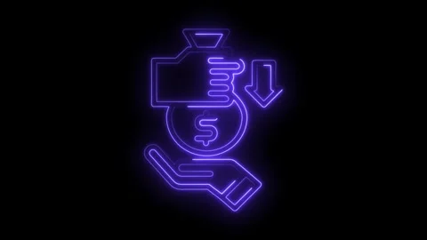 Neon style decrease income animation featuring hands and dollar currency on.. 库存影片 309912223