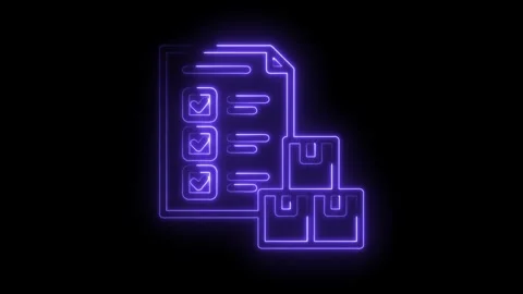 Neon style delivery checklist and boxes for shipping and fulfillment servic.. Stock Footage 346005864