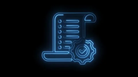 Neon style digital document list with gear and check mark animation Stock Footage 346003047