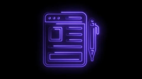 Neon style digital form and pen animation graphic on black background Stock Footage 322963366