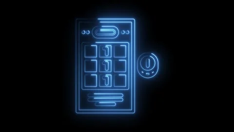 Neon style digital interface mobile pattern unlock security technology on black Stock Footage 330770685