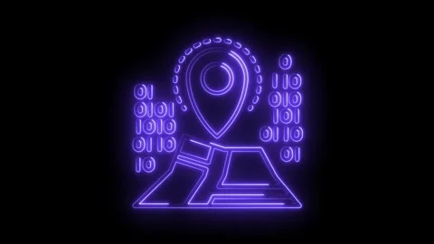 Neon style digital map and location pin icon with binary code animation Stock Footage 315958717