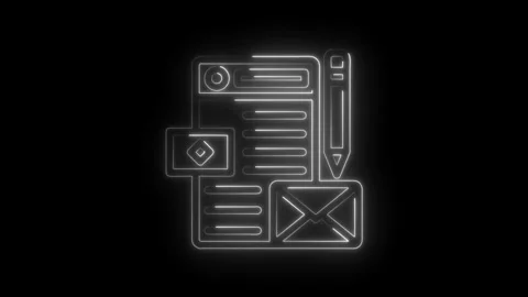 Neon style digital marketing elements animation on black background Stock Footage 312308073