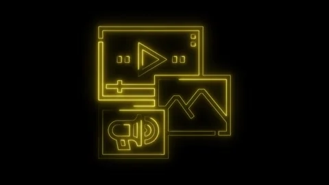 Neon style digital marketing elements animation on black background for onl.. Stock Footage 312329193