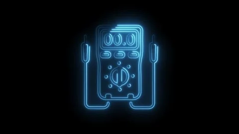 Neon style digital multimeter animation on black background for electronics.. Stock Footage 330779712