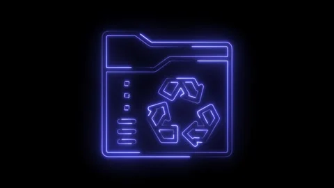 Neon style digital recycling folder icon animation on black background for Stock Footage 322989066