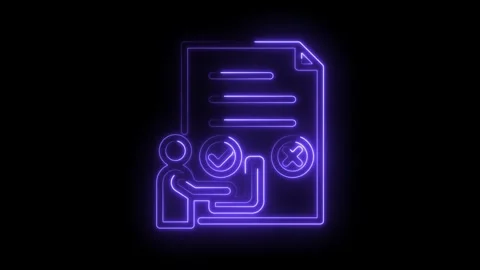 Neon style document check approval and rejection review process on black Stock Footage 330781492