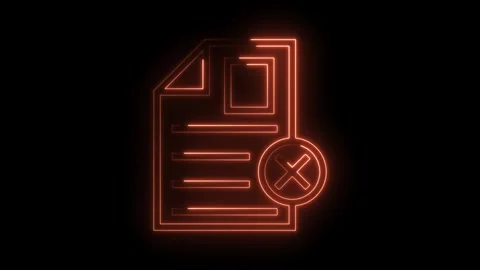 Neon style document with cross mark glows against black background Stock Footage 322977619