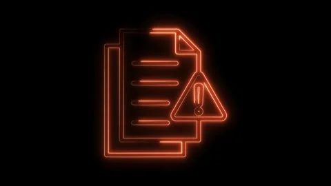 Neon style document error warning sign glowing on dark background animated .. Stock Footage 316842680
