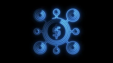 Neon style dollar symbol connected to network nodes technology and finance Stock Footage 322969899