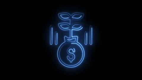Neon style dollar tree growing from a money bag investing in growth concepts Stock Footage 322962322