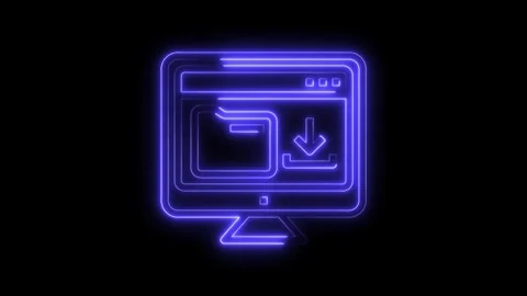 Neon style download concept on a computer screen with a folder icon display Stock Footage 322971075