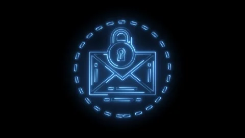 Neon style encrypted email message with padlock and circular security element Stock Footage 322989921