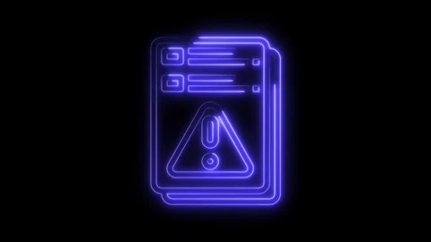 Neon style error document warning sign with file data information glowing on Stock Footage 322971581
