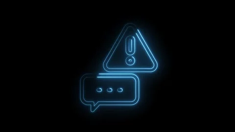 Neon style error message notification with glowing alert and chat box on bl.. Stock Footage 312308417