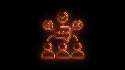 Neon style feedback loop with orange glow illustrating group discussion and Stock Footage 330772685