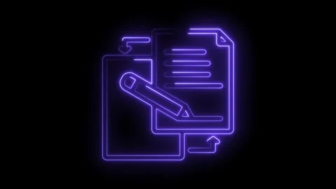 Neon style file editing document transfer concept animated stock video on black Stock Footage 330785433