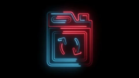 Neon style file storage with rotating arrows digital information data stream Stock Footage 322989233