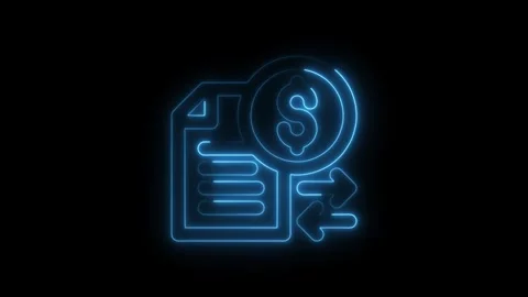Neon style finance data report dollar symbol and transaction arrows on black Stock Footage 308708572