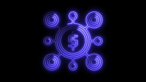Neon style financial network animated dollar sign with connected nodes on black Stock Footage 322969897