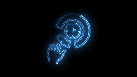 Neon style finger touch time clock icon animated on black background animatio Stock Footage 345993294