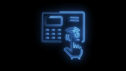 Neon style fingerprint biometric security scan system interface with human .. Stock Footage 345996143