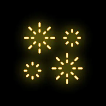 Neon style fireworks exploding in dark night sky Stock Illustration