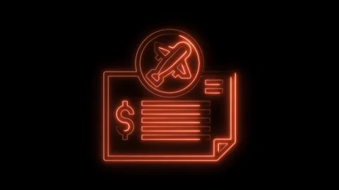 Neon style flight ticket icon animation with dollar sign on black background Stock Footage 322970153