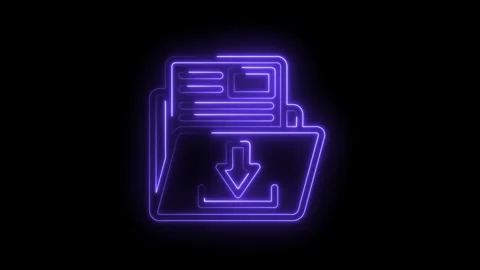Neon style folder with arrow graphic downloading digital data concept on bl.. Stock Footage 312309601