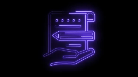 Neon style form document completion with hand holding pen animation 스톡 동영상 322977534