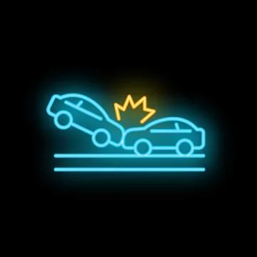 Neon style frontal offset car crash icon Illustrazione stock