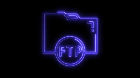Neon style ftp folder illustration animation on black background for technology Stock Footage 322973715