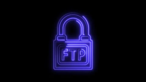 Neon style ftp lock icon animation on black background represents secure file Stock Footage 322973814