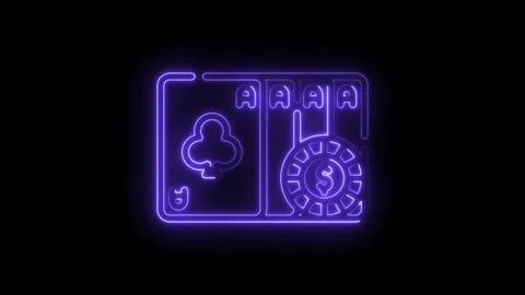 Neon style gambling elements animation with playing cards and casino chip on Stock Footage 330770597