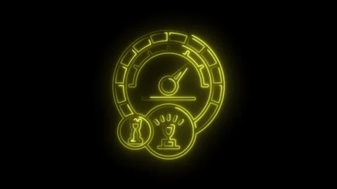 Neon style game performance ui speedometer with trophy and chess piece icons Video stock 312318650