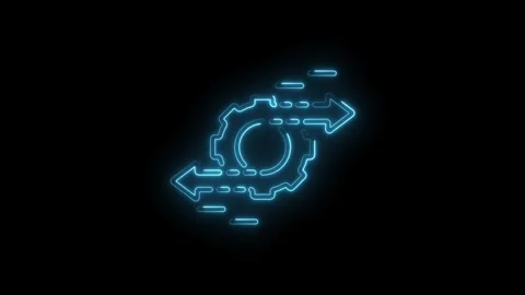 Neon style gear with arrows rotating around illustration on black background Stock Footage 322992889