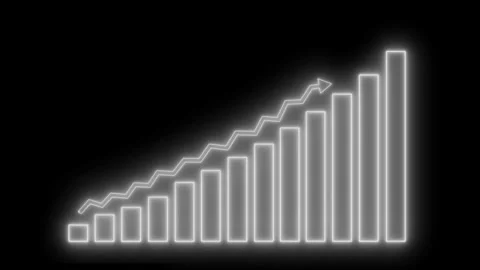 Neon-style glowing bar chart and upward zigzag line, showing growth trend w.. Stock Footage 335103459