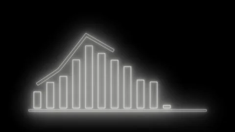 Neon-style glowing bar chart ascending then descending bars and a line tren.. Vidéo 335115843